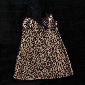 Baby Doll Brown Cheetah Print Slip/Lingerie Dress With Bow